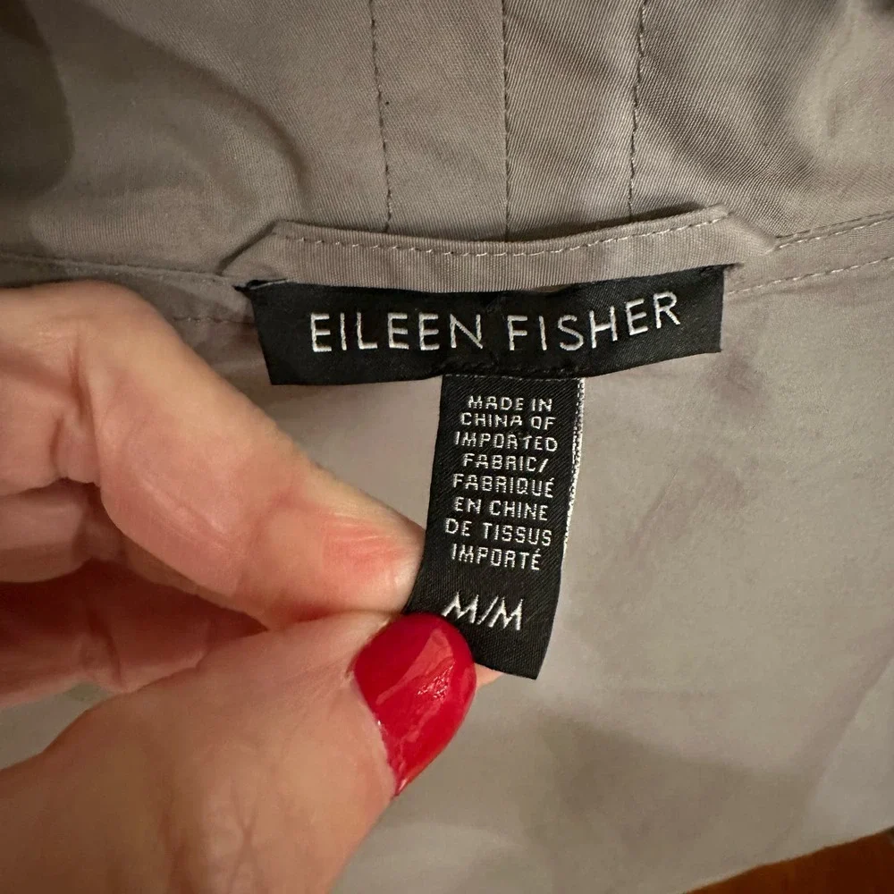 Eileen Fisher Women’s‎ Reversible Coat Jacket Black Grey Hooded Cotton Nylon